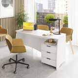 Scrivania Bianco Opaco Nero 3 Cassetti un Ripiano 136x67x72h cm, Sfumatura Colore Struttura Opaco - Azziz