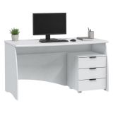 Scrivania Bianco Opaco Nero 3 Cassetti un Ripiano 136x67x72h cm, Sfumatura Colore Struttura Opaco - Azziz