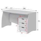 Scrivania Bianco Opaco Nero 3 Cassetti un Ripiano 136x67x72h cm, Sfumatura Colore Struttura Opaco - Azziz