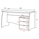 Scrivania Bianco Opaco Nero 3 Cassetti un Ripiano 136x67x72h cm, Sfumatura Colore Struttura Opaco - Azziz