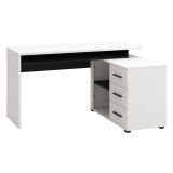 Scrivania Bianco Opaco Nero Angolare 3 Ripiani 137.5x101.5x75h cm, 3 Cassetti - Sapri