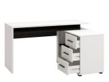 Scrivania Bianco Opaco Nero Angolare 3 Ripiani 137.5x101.5x75h cm, 3 Cassetti - Sapri