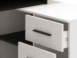 Scrivania Bianco Opaco Nero Angolare 3 Ripiani 137.5x101.5x75h cm, 3 Cassetti - Sapri