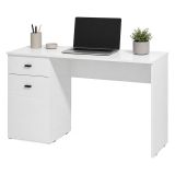 Scrivania Bianco Opaco Nero un Cassetto un Ripiano 140x50x77h cm, Un'anta - Porven