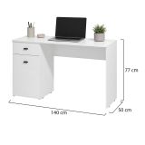 Scrivania Bianco Opaco Nero un Cassetto un Ripiano 140x50x77h cm, Un'anta - Porven