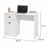 Scrivania Bianco Opaco Nero un Cassetto un Ripiano 98x45x74h cm, Un'anta - Cocham