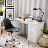 Scrivania Bianco un Ripiano 3 Cassetti 121x50x74.5h cm, Maniglie Incluse - Rifiano