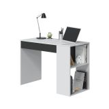 Scrivania Boise, Scrittoio multifunzione reversibile con cassetto, Tavolo da studio o ufficio porta PC, 101x50h73 cm, Bianco e Antracite