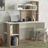 Scrivania Bootes, Scrittoio multiuso, Tavolo per ufficio porta PC, Piano di lavoro, 140x60 h154 cm, Bianco e Rovere