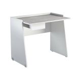 Scrivania Calendula, Scrittoio moderno con cassetto, Tavolo da studio o ufficio porta PC portalibri, 100% Made in Italy, 90x60h80 cm, Bianco e Cemento