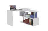 Scrivania Candido, Scrittoio angolare porta PC, Tavolo multiuso per ufficio, Scrivania salvaspazio multiposizione, 100% Made in Italy, cm 120x50h75, Bianco lucido
