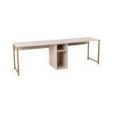 Scrivania Caprioli, Scrittoio multiuso, Tavolo per ufficio porta PC, Piano di lavoro, 240x60 h74 cm, Beige e Oro