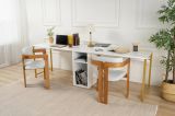 Scrivania Caprioli, Scrittoio multiuso, Tavolo per ufficio porta PC, Piano di lavoro, 240x60 h74 cm, Bianco e Oro