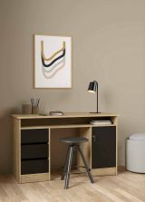 Scrivania Carine, Scrittoio multiuso, Tavolo per ufficio porta PC, Piano di lavoro, 55x126 h76 cm, Quercia e Nero