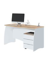 Scrivania Carrollton, Scrittoio da ufficio, Tavolo da studio porta PC con 3 cassetti, 136x67h74 cm, Bianco e Rovere