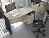 Scrivania Carrollton, Scrittoio da ufficio, Tavolo da studio porta PC con 3 cassetti, 136x67h74 cm, Rovere e Antracite