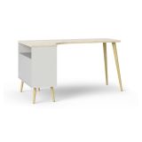 Scrivania Clarisse, Scrittoio multiuso, Tavolo per ufficio porta PC, Piano di lavoro, 145x81 h76 cm, Bianco e Quercia