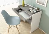 Scrivania Clematide, Scrittoio moderno con cassetto, Tavolo da studio o ufficio porta PC portalibri, 100% Made in Italy, 80x40h79 cm, Bianco e Cemento