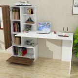 Scrivania Clytia, Scrittoio multiuso, Tavolo per ufficio porta PC, Piano di lavoro, 150x62 h120 cm, Bianco e Noce
