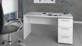 Scrivania Dallas, Scrittoio da ufficio moderno, Tavolo da studio con cassettiera a 2 cassetti e 1 anta, 138x60h74 cm, Bianco
