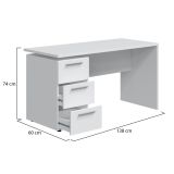 Scrivania Dallas, Scrittoio da ufficio moderno, Tavolo da studio con cassettiera a 2 cassetti e 1 anta, 138x60h74 cm, Bianco