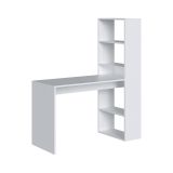 Scrivania Denton, Scrittoio multifunzione reversibile con libreria a 5 ripiani, Tavolo da studio o ufficio porta PC portalibri, 120x53h144 cm, Bianco
