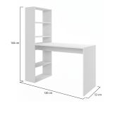 Scrivania Denton, Scrittoio multifunzione reversibile con libreria a 5 ripiani, Tavolo da studio o ufficio porta PC portalibri, 120x53h144 cm, Bianco