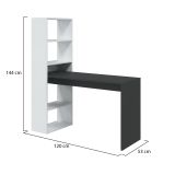 Scrivania Denton, Scrittoio multifunzione reversibile con libreria a 5 ripiani, Tavolo da studio o ufficio porta PC portalibri, 120x53h144 cm, Bianco e Antracite