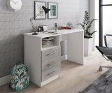 Scrivania Egeo, Scrittoio multiuso, Tavolo per ufficio porta PC, Piano di lavoro, 120x48h75 cm, Bianco e Cemento