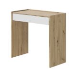 Scrivania Fresno, Scrittoio lineare con cassetto, Tavolo da studio o ufficio porta PC, 82x40h77 cm, Rovere nodi e Bianco
