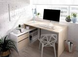 Scrivania Gardena, Scrittoio multiposizione da ufficio o cameretta, Tavolo da studio angolare multiuso, 139x92h75 cm, Bianco lucido e Rovere