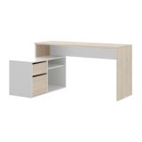 Scrivania Gardena, Scrittoio multiposizione da ufficio o cameretta, Tavolo da studio angolare multiuso, 139x92h75 cm, Bianco lucido e Rovere