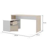 Scrivania Gardena, Scrittoio multiposizione da ufficio o cameretta, Tavolo da studio angolare multiuso, 139x92h75 cm, Bianco lucido e Rovere