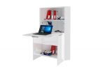 Scrivania Gianmaria, Mobile multiuso con scaffali e piano da lavoro, Tavolo multiuso per ufficio, Scrivania salvaspazio multiposizione, 100% Made in Italy, cm 70x57h140, Bianco lucido