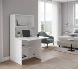 Scrivania Gianpiero, Mobile multiuso con scaffali e piano da lavoro, Tavolo multiuso per ufficio, Scrivania salvaspazio multiposizione, 100% Made in Italy, cm 70x35h140, Bianco lucido