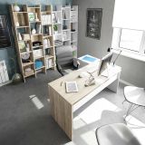 Scrivania Greensboro, Scrittoio multifunzione reversibile da ufficio con cassettiera, Tavolo da studio o ufficio porta PC ad angolo, 145x108h73 cm, Rovere e Bianco