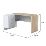 Scrivania Greensboro, Scrittoio multifunzione reversibile da ufficio con cassettiera, Tavolo da studio o ufficio porta PC ad angolo, 145x108h73 cm, Rovere e Bianco