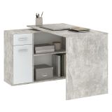 Scrivania Grigio Cemento Bianco Angolare un Cassetto 120x92x74h cm, 2 Ripiani - Linaza