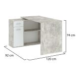 Scrivania Grigio Cemento Bianco Angolare un Cassetto 120x92x74h cm, 2 Ripiani - Linaza