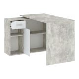 Scrivania Grigio Cemento Bianco Angolare un Cassetto 120x92x74h cm, 2 Ripiani - Linaza