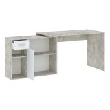 Scrivania Grigio Cemento Bianco Angolare un Cassetto 120x92x74h cm, 2 Ripiani - Linaza