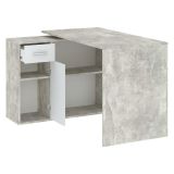 Scrivania Grigio Cemento Bianco Angolare un Cassetto 120x92x74h cm, 2 Ripiani - Linaza