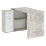 Scrivania Grigio Cemento Bianco Angolare un Cassetto 120x92x74h cm, 2 Ripiani - Linaza