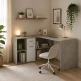 Scrivania Grigio Cemento Bianco Modulabile Angolare 122x120x75h cm, un Cassetto - Linare