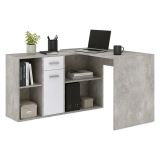 Scrivania Grigio Cemento Bianco Modulabile Angolare 122x120x75h cm, un Cassetto - Linare