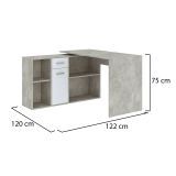 Scrivania Grigio Cemento Bianco Modulabile Angolare 122x120x75h cm, un Cassetto - Linare