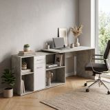 Scrivania Grigio Cemento Bianco Modulabile Angolare 122x120x75h cm, un Cassetto - Linare