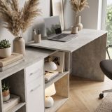Scrivania Grigio Cemento Bianco Modulabile Angolare 122x120x75h cm, un Cassetto - Linare
