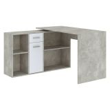 Scrivania Grigio Cemento Bianco Modulabile Angolare 122x120x75h cm, un Cassetto - Linare