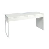 Scrivania Houston, Scrittoio multifunzione reversibile da ufficio, Tavolo da studio porta PC con 2 cassetti, 138x50h75 cm, Bianco